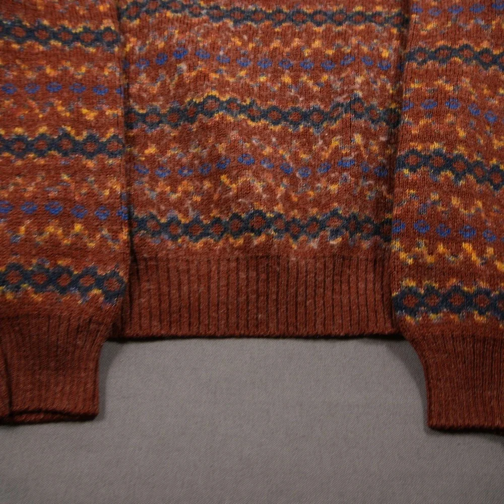 Vintage 80s Fair Isle Geometric Knit Men Sweater L Boho Coastal Rustic College